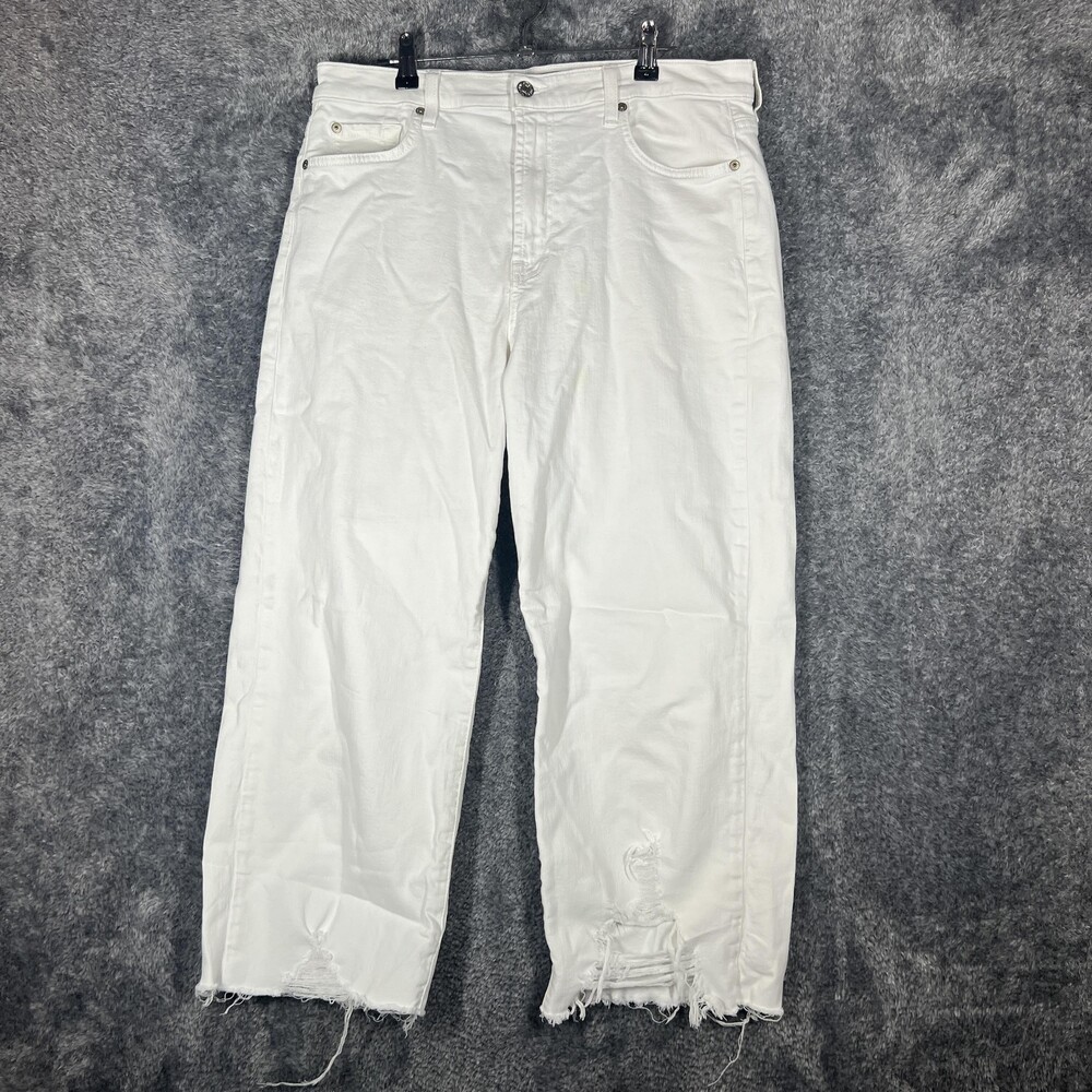 7 For All Mankind Jeans Womens 32 White High Rise Cropped Alexa Distressed Denim